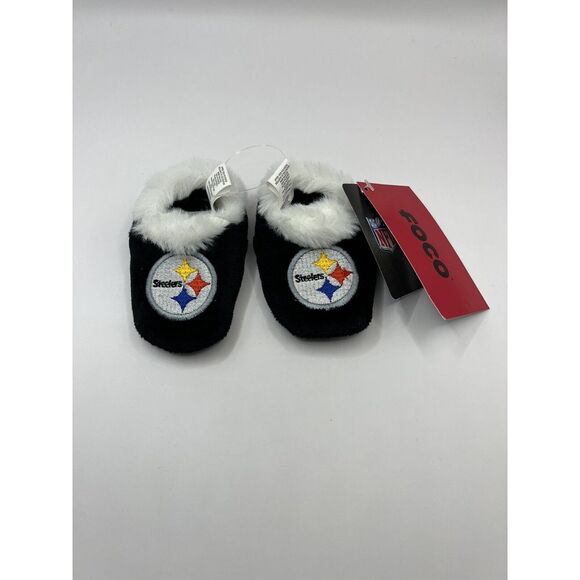 NEW Baby Slippers Booties Size 3/6 Months Pittsburgh Steelers Black Shoes Socks - Picture 2 of 7